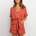 Julia – Eleganter V Ausschnitt Jumpsuit mit Knopfleiste und Bindegürtel