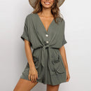 Julia – Eleganter V Ausschnitt Jumpsuit mit Knopfleiste und Bindegürtel