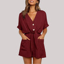 Julia – Eleganter V Ausschnitt Jumpsuit mit Knopfleiste und Bindegürtel