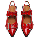 Elena - Spitze Toe Slingback Schuhe mit breiten Gurten und niedrigem Block