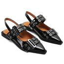 Elena - Spitze Toe Slingback Schuhe mit breiten Gurten und niedrigem Block