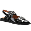 Elena - Spitze Toe Slingback Schuhe mit breiten Gurten und niedrigem Block