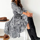 Luisa - Modisches Leace Up tiefem V Ausschnitt Vintage Kleid mit langen Ärmeln