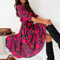 Luisa - Modisches Leace Up tiefem V Ausschnitt Vintage Kleid mit langen Ärmeln