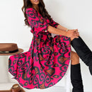 Luisa - Modisches Leace Up tiefem V Ausschnitt Vintage Kleid mit langen Ärmeln