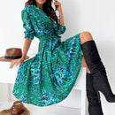 Luisa - Modisches Leace Up tiefem V Ausschnitt Vintage Kleid mit langen Ärmeln
