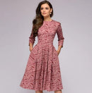 Brigitte – Modisches langärmeliges Kleid mit Blumendruck und Taschen