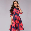 Brigitte – Modisches langärmeliges Kleid mit Blumendruck und Taschen