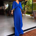 Alisa – Elegantes Plissee Longkleid mit V Ausschnitt und Fledermausärmeln