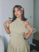 Bertha - Eine Schulter Plissiert Lang Maxikleid