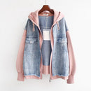 Emilia - Warme Langärmelig Reißverschluss Kapuze Denim Jacke
