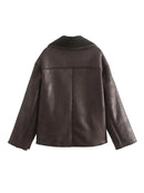 Clara - Langärmelige Vlies Doppelseitig Jacke Mit Taschen