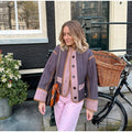 Maria - Langärmelige Lose Patchwork Mantel Mit Schaltflächen