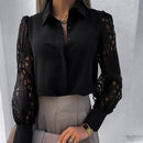 Jasmin - Luxuriöse Netzbluse mit langen Ärmeln und Knöpfen