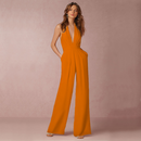 Zienna - Langer Jumpsuit mit tiefem V Ausschnitt ärmellosem Entwerfen und weitem Bein
