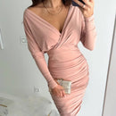 Sibylla - Modisches Taillenkleid mit V Ausschnitt und langen Ärmeln