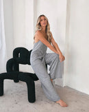 Anna - Lässiger Spaghettiträger Patch Tasche Overall mit weitem Bein
