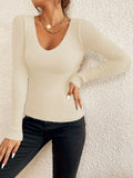 Salome - Lässiger Schlanke Passform V Ausschnitt Strickpullover mit langen Ärmeln