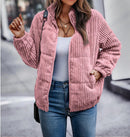 Clara - Langärmelig Reißverschluss Kordjacke Mit Taschen