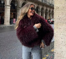 Mila - Langärmelig Große Aufschläge Flauschig Pelz Jacke