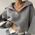 Emilia - Laternenhülse Offener Hals Strickpullover