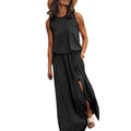 Laura - Lässiges ärmelloses Rundhals Maxikleid mit Schlitz und Taschen