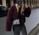 Mila - Langärmelig Große Aufschläge Flauschig Pelz Jacke
