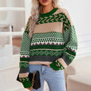 Lena - Lässig Langärmelig Gestrickter Kontrast Rundhals Pullover