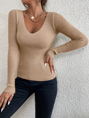 Salome - Lässiger Schlanke Passform V Ausschnitt Strickpullover mit langen Ärmeln
