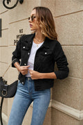 Zoe - Langärmelige Reverskragen Denim Jacke Mit Taschen