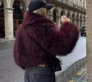 Mila - Langärmelig Große Aufschläge Flauschig Pelz Jacke