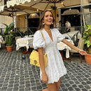 Steffi - Lässiges V Ausschnitt Besticktes Kurzarm Minikleid