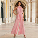 Zaniya – Ärmelloser Jumpsuit mit weitem Bein Plissee Entwerfen und Gürtel Taille