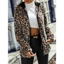 Cleo - Langärmelige Leopardenmuster Flauschig Kapuze Jacke