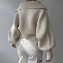 Emilia - Laternenhülse Offener Hals Strickpullover