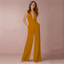 Zienna - Langer Jumpsuit mit tiefem V Ausschnitt ärmellosem Entwerfen und weitem Bein