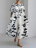 Nora - Casual Maxi Kleid mit künstlerischem Druck und langer Ärmel