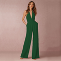 Zienna - Langer Jumpsuit mit tiefem V Ausschnitt ärmellosem Entwerfen und weitem Bein