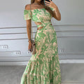 Jasmin – Stylisches Schulterfrei Maxikleid mit Ausgeschnitten und Print