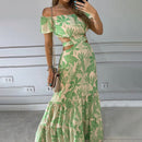 Jasmin – Stylisches Schulterfrei Maxikleid mit Ausgeschnitten und Print