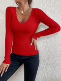 Salome - Lässiger Schlanke Passform V Ausschnitt Strickpullover mit langen Ärmeln