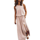 Laura - Lässiges ärmelloses Rundhals Maxikleid mit Schlitz und Taschen