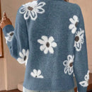 Emilia - Langärmelig V Ausschnitt Blumendruck Strickjacke Mit Knöpfen