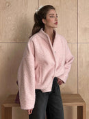Mia - Langärmelig Standkragen Pelz Jacke Mit Taschen