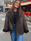 Clara - Langärmelige Vlies Doppelseitig Jacke Mit Taschen