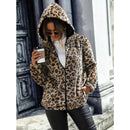 Cleo - Langärmelige Leopardenmuster Flauschig Kapuze Jacke
