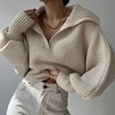 Emilia - Laternenhülse Offener Hals Strickpullover