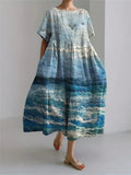 Nora - Casual Maxi Kleid mit künstlerischem Druck und langer Ärmel