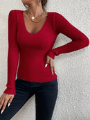 Salome - Lässiger Schlanke Passform V Ausschnitt Strickpullover mit langen Ärmeln