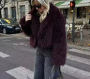 Mila - Langärmelig Große Aufschläge Flauschig Pelz Jacke